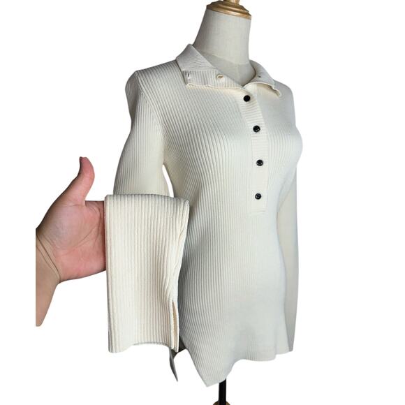 Ganni Beige Ribbed Rayon Long Sleeve Thick Turtleneck Sweater Top Size Medium - Picture 5 of 11